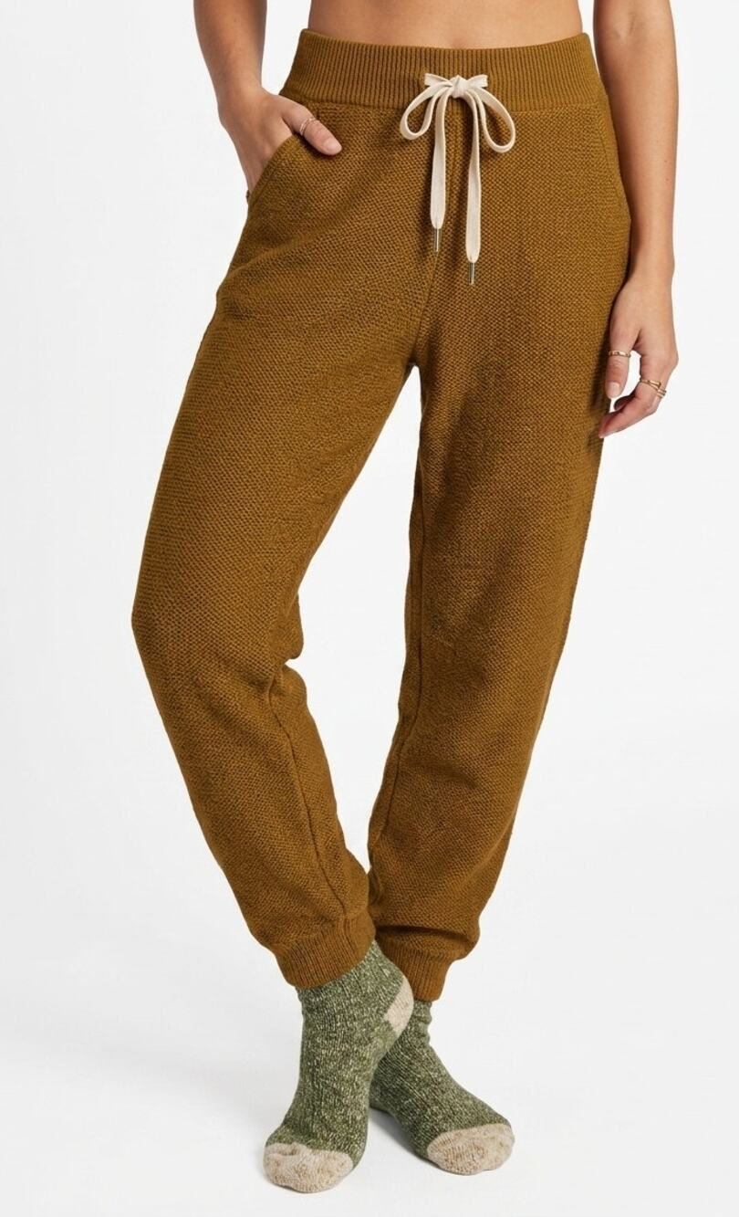 AERIE Offline Snowday Jogger Pants Elastic Waist High Rise Brown Womens Size L